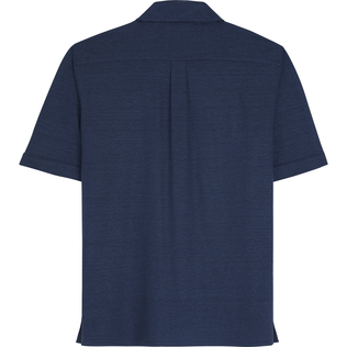 Camisa de bolos unisex en lino de color liso Azul marino vista trasera