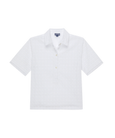 Polo de algodón con bordado inglés para mujer Blanco vista frontal