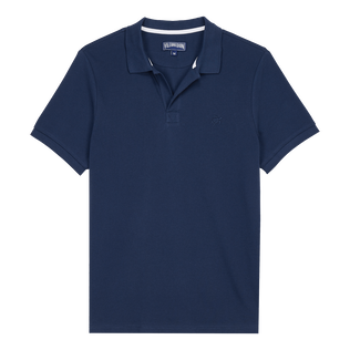 Men Organic Cotton Pique Polo Shirt Solid Navy front view
