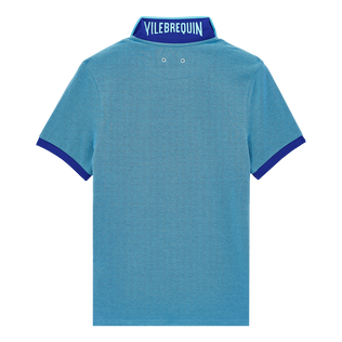 Polo en piqué de algodón de color liso y cambiante para hombre Celeste vista trasera