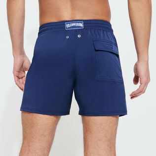Men Stretch Short Swim Shorts Solid Navy back worn view