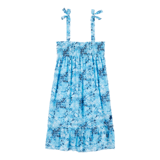 Flowers Tie & Dye Kleid aus Baumwolle für Mädchen Marineblau Vorderansicht