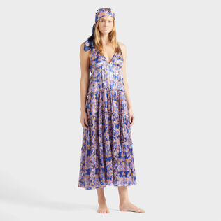 Vestido largo de viscosa y seda con estampado Disco Butterfly para mujer Blush detalles vista 1