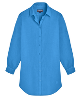 Chemisier donna in lino tinta unita Blu jeans vista frontale