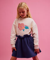 Gonna bambina in cotone tinta unita Blu marine vista frontale indossata