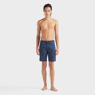 Men Bermuda Shorts Starfish Darkening Printed Gabardine Navy front worn view