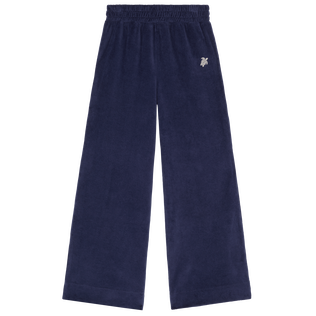 Pantalon en velours garçon Tortue brodée Bleu marine vue de face