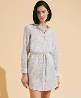 Women Cotton Voile Shirt Dress Dentelles White front worn view