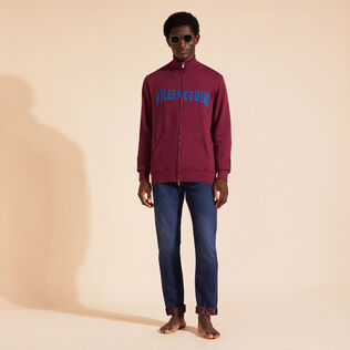 Men Full Zip Sweatshirt Embroidered Velvet Logo Crimson purple details view 1