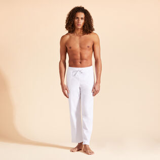 Men Terry Pants Solid White front worn view