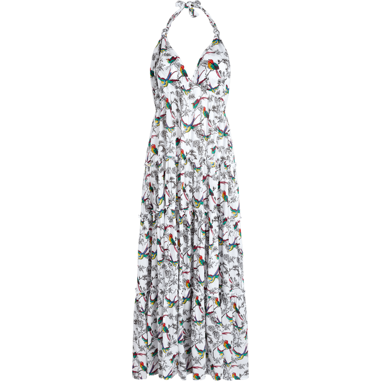 Women Viscose Long Backless Dress Rainbow Birds - Dress - Luna - White - Size XL - Vilebrequin