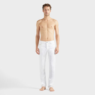 男士纯色棉麻长裤 White 正面穿戴视图