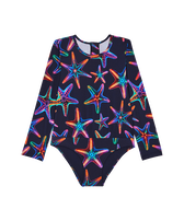 Bañador de una sola pieza con cremallera Disco Stars para niña Azul marino vista frontal