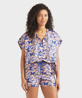 Women Silk Shirt Disco Disco Butterflly Blush front worn view