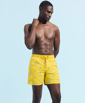 Men Swim Shorts Embroidered Starfish Dance - Limited Edition Sunflower front worn view