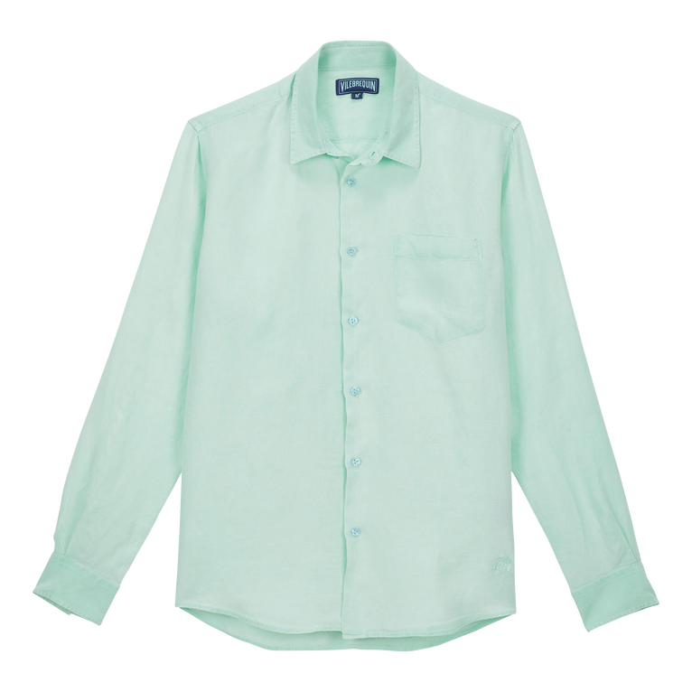 Chemise En Lin Homme Unie Coloration Minérale - Caroubis - Vert