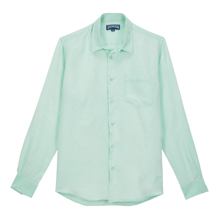 Men Linen Mineral Dye Shirt Solid - Caroubis - Green