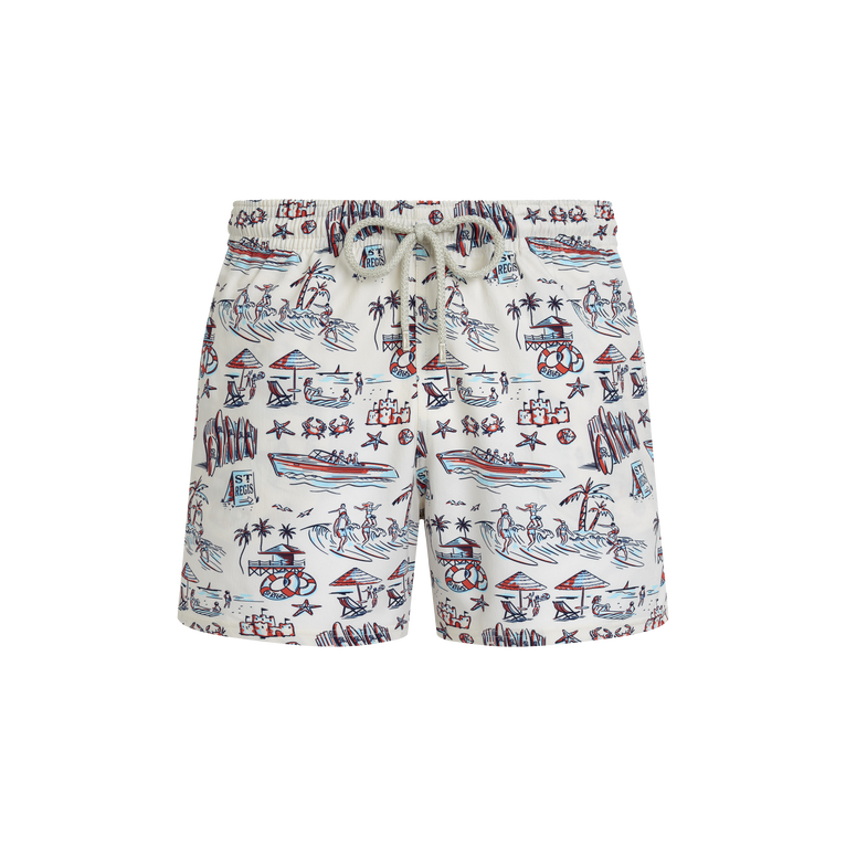 Vilebrequin Men Stretch Swim Shorts Family Beach- Vilebrequin X St Regis - Moorise - Beige - Size S