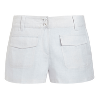 Bermuda en lin femme uni - Vilebrequin x JCC+ - Edition limitée Blanc vue de face