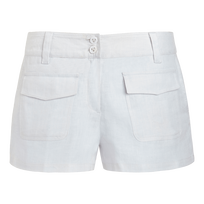Bermudas cortas en lino liso para mujer - Vilebrequin x JCC+ - Edición limitada Blanco vista frontal