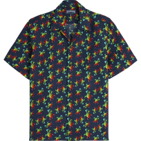 Camisa de bolos de lino con estampado Tortues Rainbow Multicolor para hombre - Vilebrequin x Kenny Scharf Azul marino vista frontal