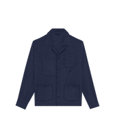 Men Linen Solid Overshirt Navy front view