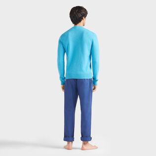 Men Wool and Cashmere Sweater Turtle Tropezian blue back worn view