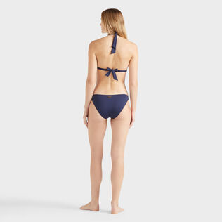 Top de bikini anudado alrededor del cuello con strass para mujer Azul marino vista trasera desgastada