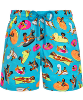 Men Stretch Short Swim Trunks - Vilebrequin x Derrick Adams Swimming pool front view