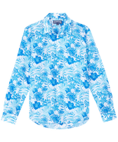 Camicia unisex leggera in voile di cotone Tahiti Flowers Bianco vista frontale