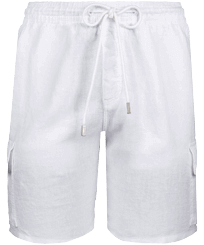 Einfarbige Leinen-Bermudashorts mit Cargotaschen für Herren Weiss Vorderansicht