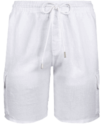 男士纯色亚麻百慕大工装短裤 White 正面图
