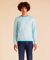 Men Merino Wool Cashmere Silk Crewneck Sweater Thalassa front worn view