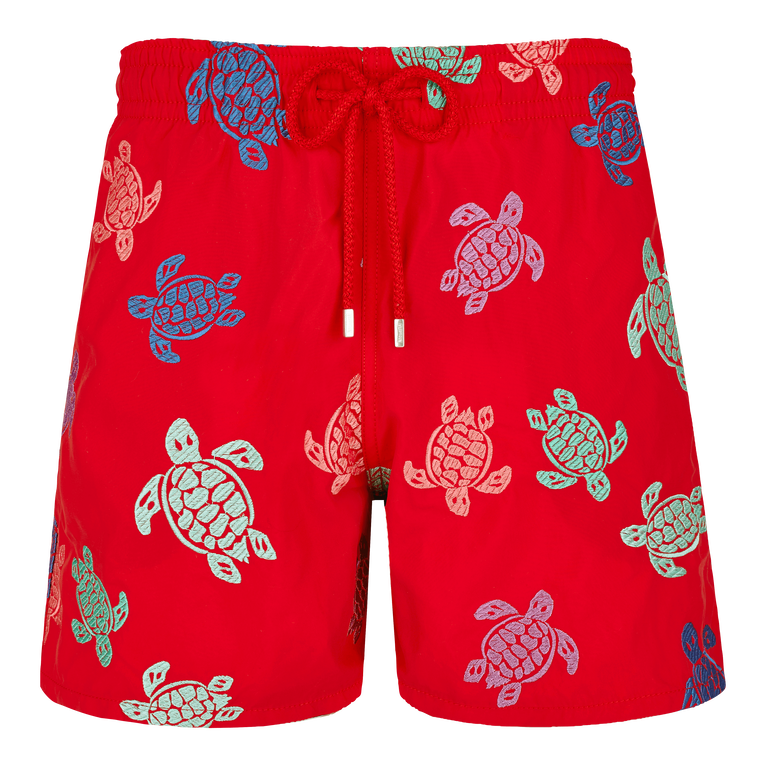 Men Swim Shorts Embroidered Tortue Multicolore - Limited Edition - Costume Da Bagno - Mistral - Rosso