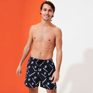 Men Swim Trunks Embroidered Vilebrequin Vilebrequin - Limited Edition Navy front worn view