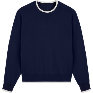 Men Merino Wool Cashmere Silk Crewneck Sweater Marineblau Vorderansicht