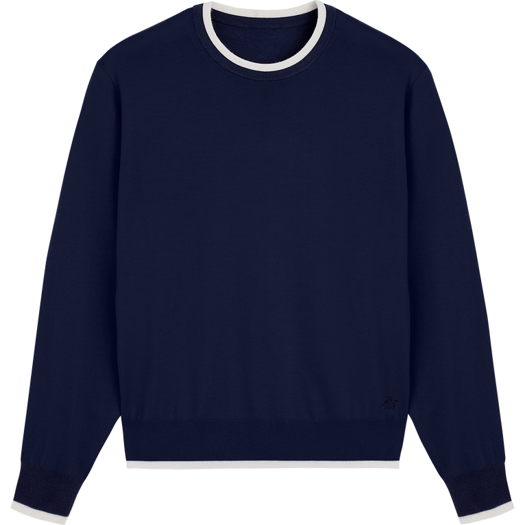 Men Merino Wool Cashmere Silk Crewneck Sweater - Pullover - Pierre - Blue - Size XL - Vilebrequin