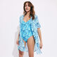Vestido camisero de gasa de algodón con estampado Flowers Tie & Dye para mujer Azul marino detalles vista 1