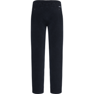 Pantalones de chándal de pana de líneas grandes de color liso para hombre Azul marino vista trasera