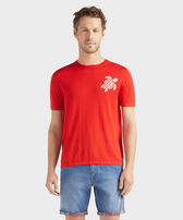 Men Cotton T-shirt Jacquard Turtle Poppy red front worn view