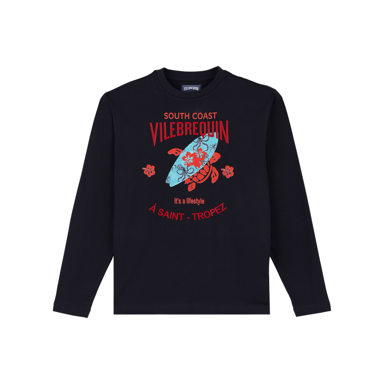 Vilebrequin Men Cotton Long Sleeves T-shirt Turtles Surf - Ales - Blue - Size XL