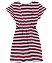 Girls Striped Terry Dress White navy red front view
