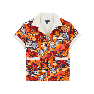 Camicia bambino in cotone Monoi Turtles Albicocca vista frontale