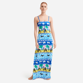Langes La Mer Bustierkleid für Damen – Vilebrequin x JCC+ – Limitierte Serie Weiss Vorderseite getragene Ansicht