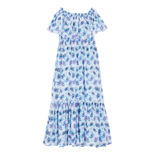 Robe longue en coton col bardot femme Flash Flowers Purple blue vue de face