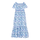 Robe longue en coton col bardot femme Flash Flowers Purple blue vue de face