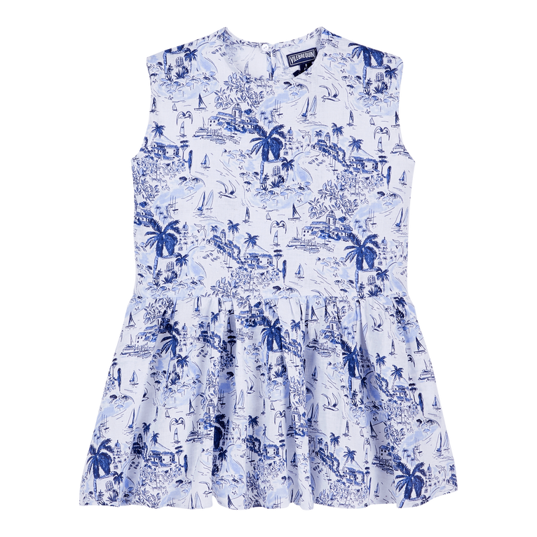 Vestido De Lino Con Estampado Riviera Para Niña - Vestido - Gustavia - Azul