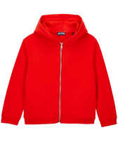 Boys Hooded Front Zip Sweatshirt Turtle print at the back Poppy red front view