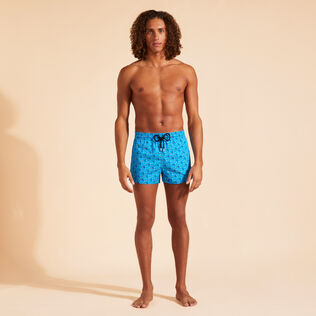Men Short Swim Shorts Micro Ronde Des Tortues Rainbow Hawaii blue front worn view