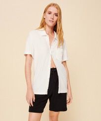 Unisex Terry Bowling Shirt Solid Chalk front worn view